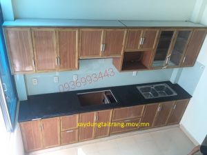tủ bếp nhôm vân gỗ