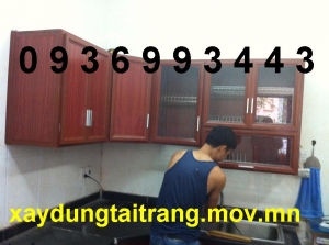 Tủ bếp nhôm vân gỗ