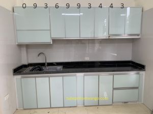 tủ bếp nhôm cánh hệ zanglee đã xây bệ bếp