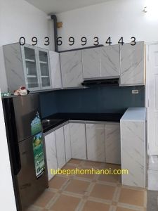 tủ bếp nhôm cánh hệ Zang Lee PVC vân đá