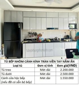 Tủ bếp nhôm cánh kính mầu sản phẩm mới nhất ,rất thịnh hành