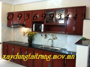thi công tủ bếp nhôm vân gỗ