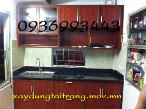 tủ bếp nhôm vân gỗ