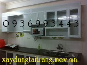 thi công tủ bếp nhôm sơn tĩnh điện đẹp