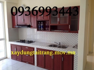 tủ bếp nhôm vân gỗ