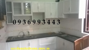 thi công tủ bếp nhôm sơn tĩnh điện