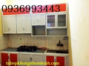 thi công tủ bếp nhôm sơn tĩnh điện