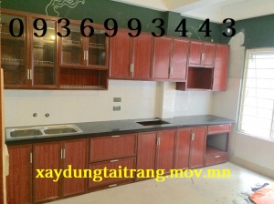 thi công tủ bếp nhôm vân gỗ