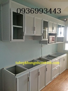thi công tủ bếp nhôm sơn tĩnh điện