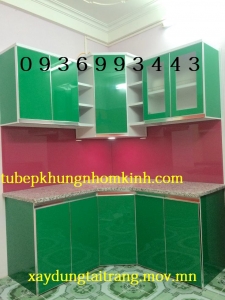 tủ bếp nhôm cánh acrylic chữ L