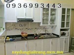 thiết kế tủ bếp nhôm sơn tĩnh điện đẹp