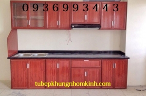 thiết kế tủ bếp nhôm vân gỗ