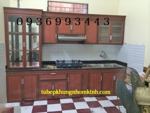 thiết kế tủ bếp nhôm vân gỗ đẹp