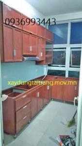 thi công tủ bếp nhôm vân gỗ đẹp