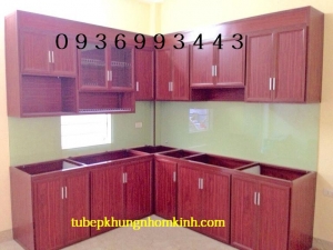 thi công tủ bếp nhôm vân gỗ