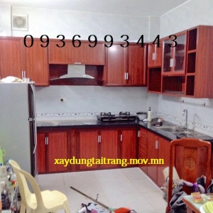 thi công tủ bếp nhôm vân gỗ
