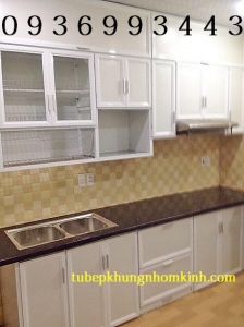 thi công tủ bếp nhôm sơn tĩnh điện