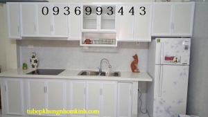 thiết kế tủ bếp nhôm sơn tĩnh điện