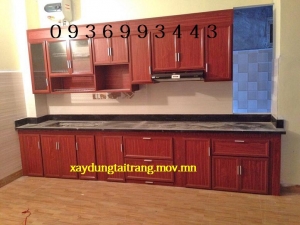 thi công tủ bếp nhôm vân gỗ đẹp