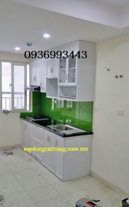 thi công tủ bếp nhôm sơn tĩnh điện