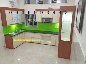 thi công tủ bếp thùng gỗ nhựa cánh Laminate