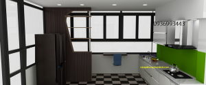 thiết kế tủ bếp nhôm cánh acrylic