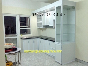 tủ bếp nhôm sơn tĩnh điện chữ L