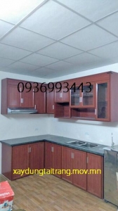 thi công tủ bếp nhôm vân gỗ