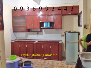 mẫu tủ bếp nhôm vân gỗ