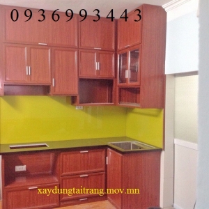 thi công tủ bếp nhôm vân gỗ
