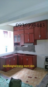 mẫu tủ bếp nhôm vân gỗ